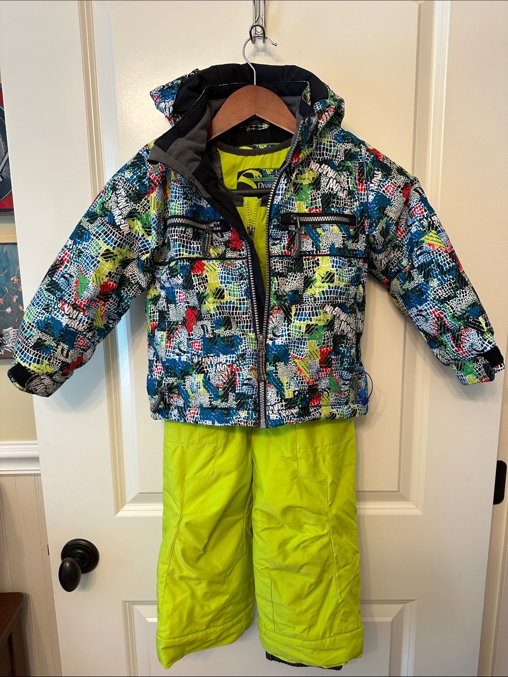 Kids Lime Green Snow Bib & jacket set